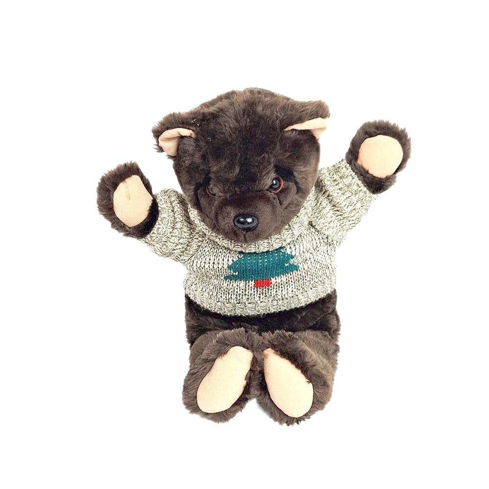 VINTAGE Blinking Eye Teddy Bear w/ Knit Christmas Sweater Does not Work